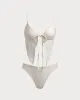 Beige Cutout Lace-Up Tankini Swimsuit sold by rihoas