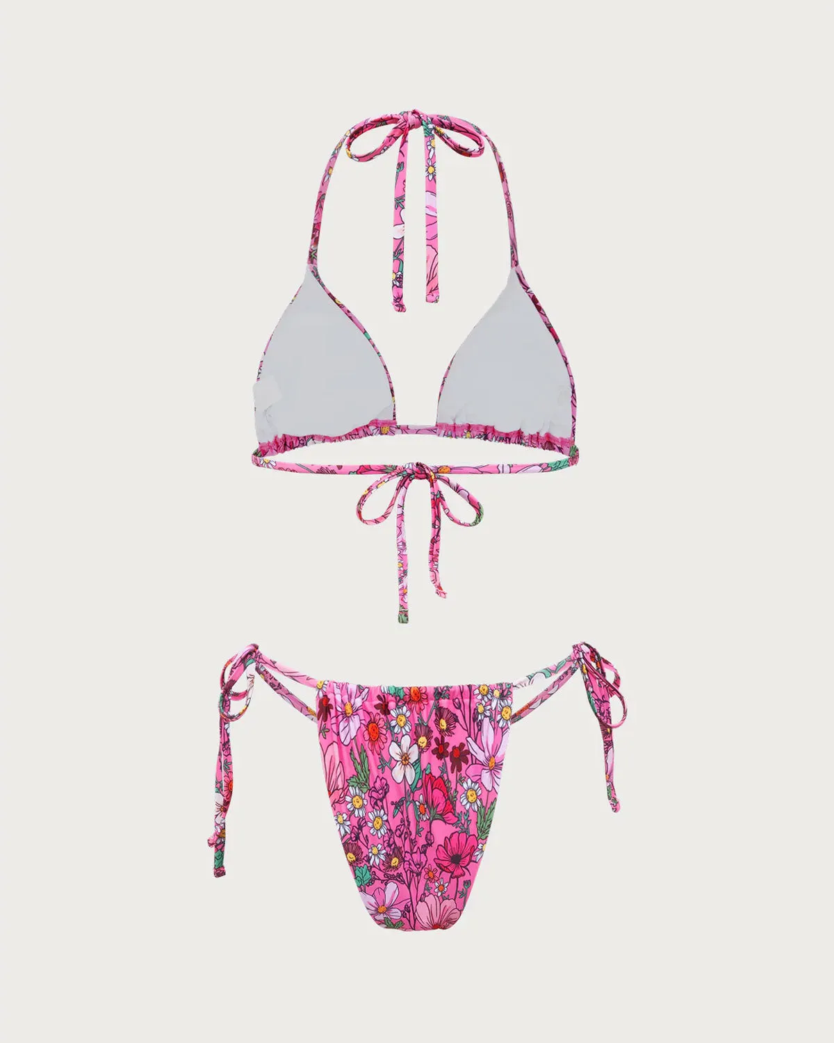 Pink Floral Drawstring Halter Bikini Set sold by rihoas product image thumbnail 2