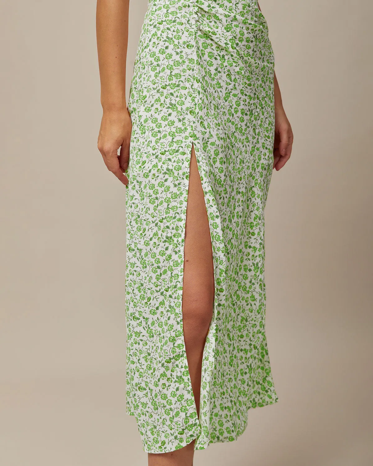 Green Round Neck Floral Midi Dress sold by rihoas product image thumbnail 3