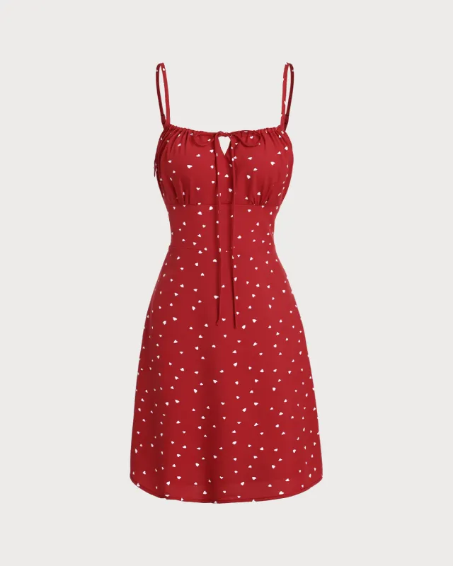 Red Heart Pattern Sweetheart Neck Slip Mini Dress sold by rihoas