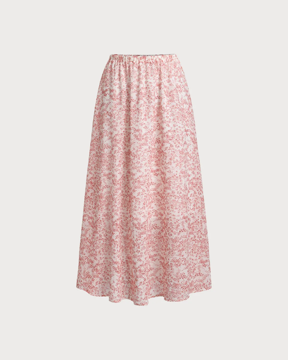 Pink Floral Elastic Waist Flared Skirt sold by rihoas