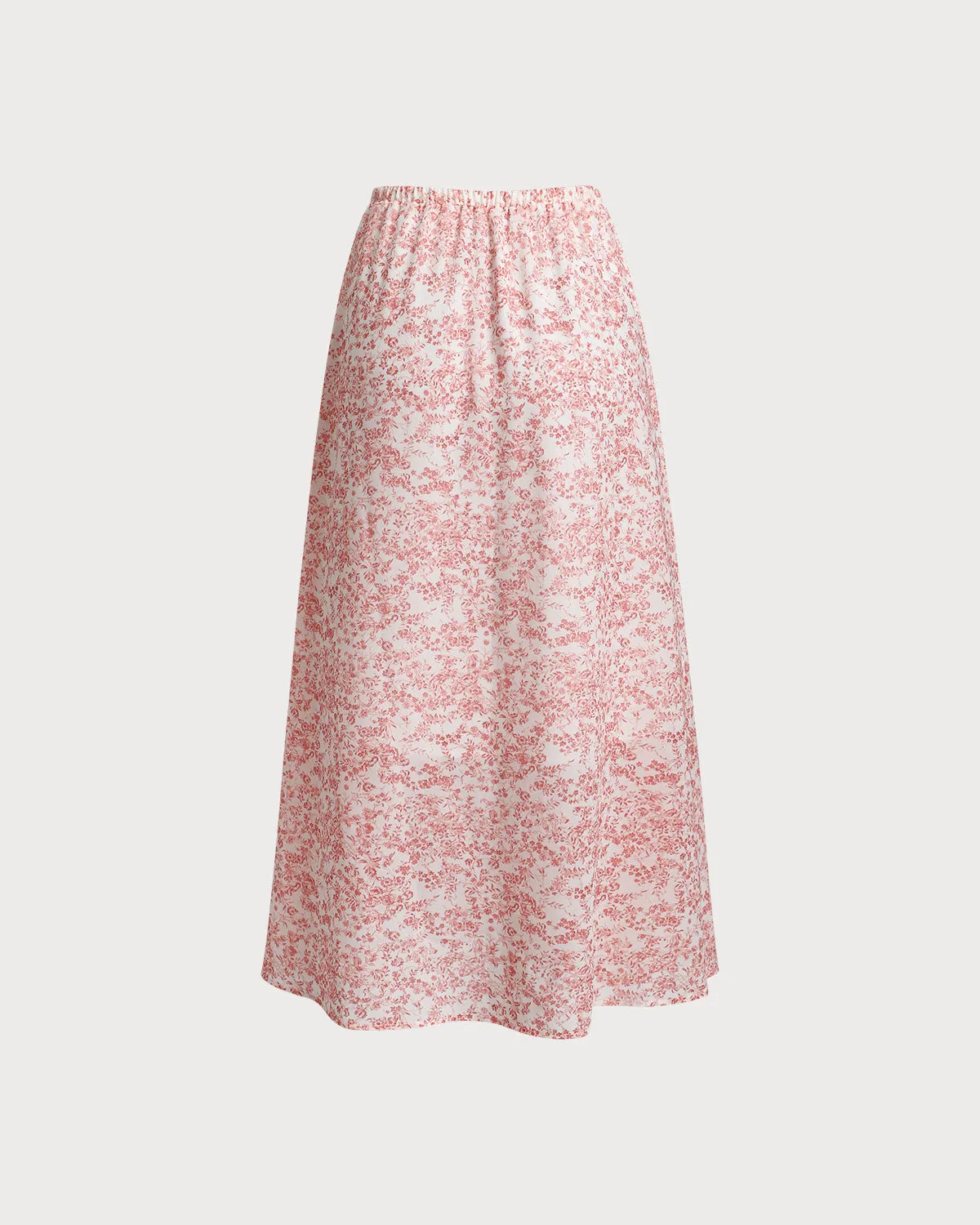 Pink Floral Elastic Waist Flared Skirt sold by rihoas product image thumbnail 2