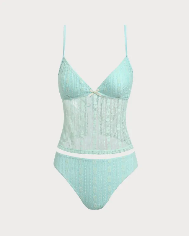 Green Lace V Neck Tankini Swimsuit sold by rihoas