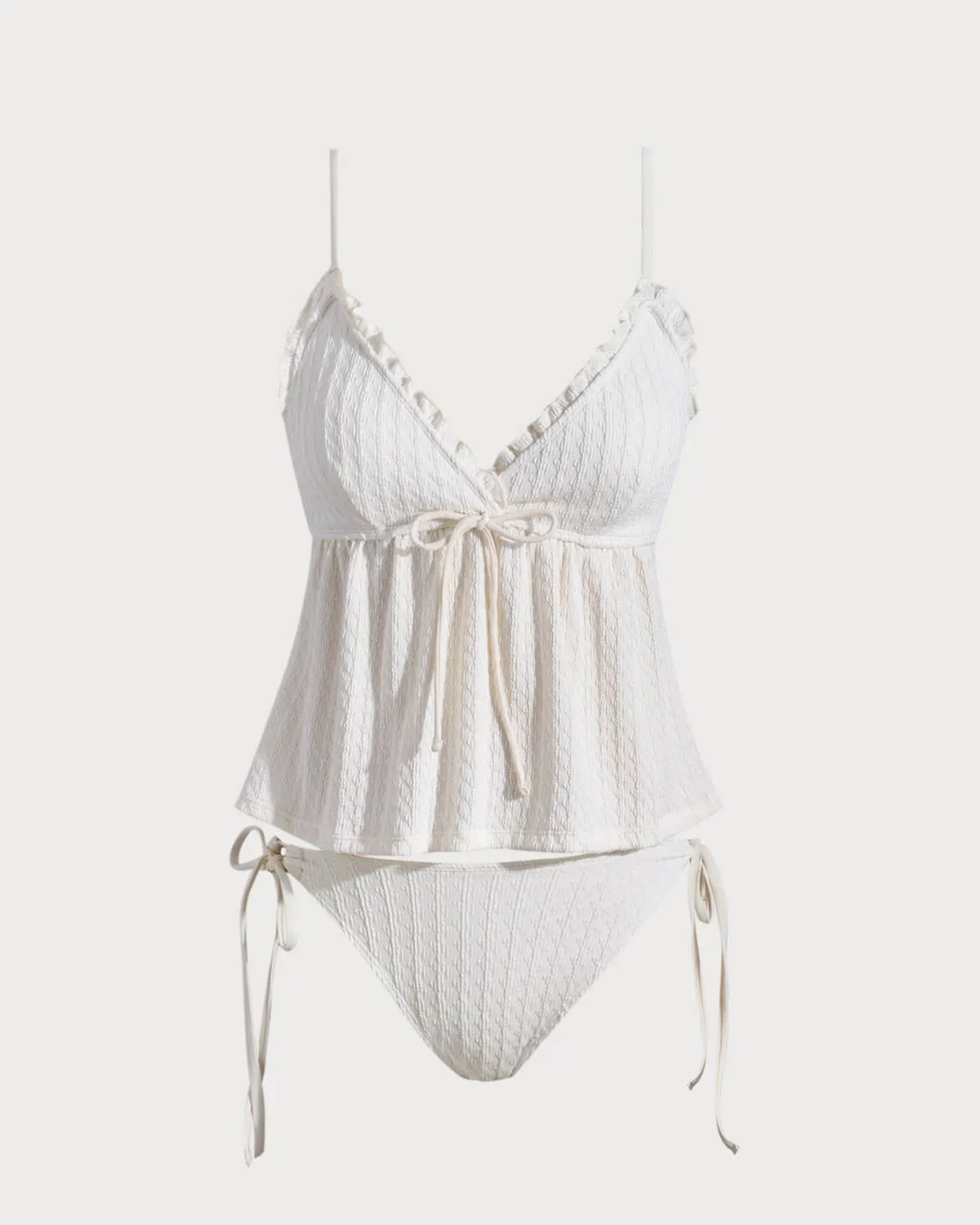 White V Neck Tankini Swimsuit sold by rihoas