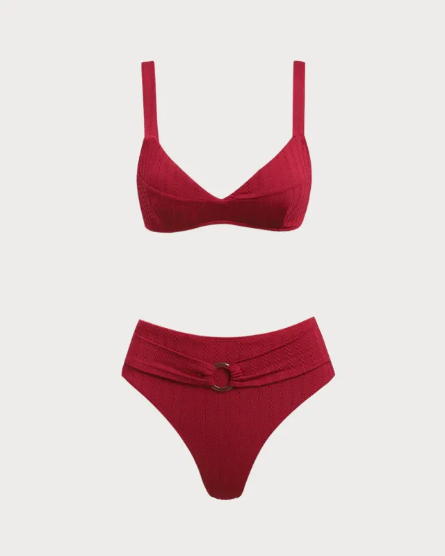 Red Square Neck O-Ring Bikini Set sold by rihoas