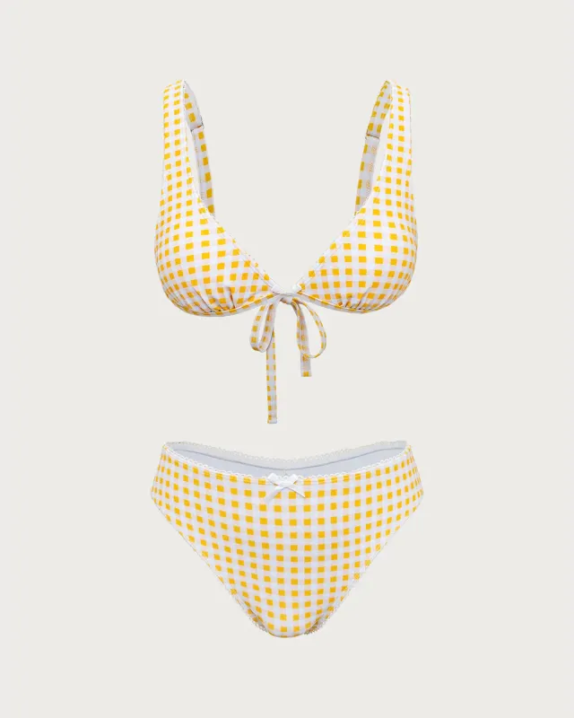 Yellow Plaid Triangle Bikini Set sold by rihoas