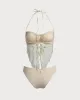 White Mesh Ruched Tankini Swimsuit sold by rihoas