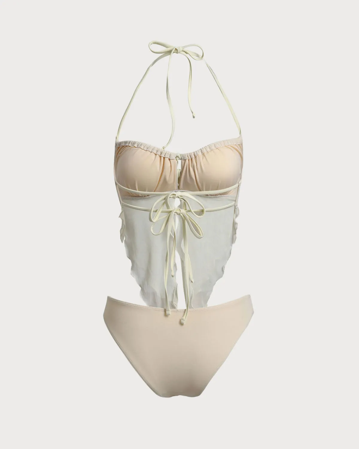 White Mesh Ruched Tankini Swimsuit sold by rihoas product image thumbnail 4