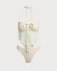 White Mesh Ruched Tankini Swimsuit sold by rihoas
