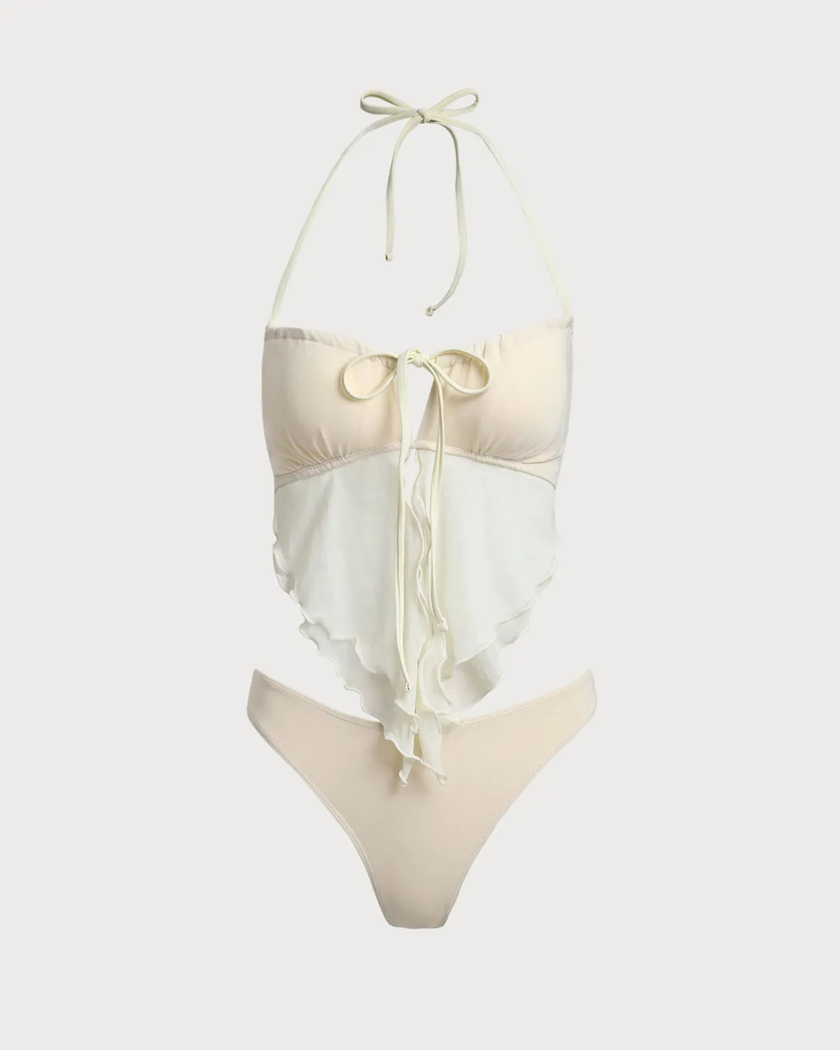 White Mesh Ruched Tankini Swimsuit sold by rihoas