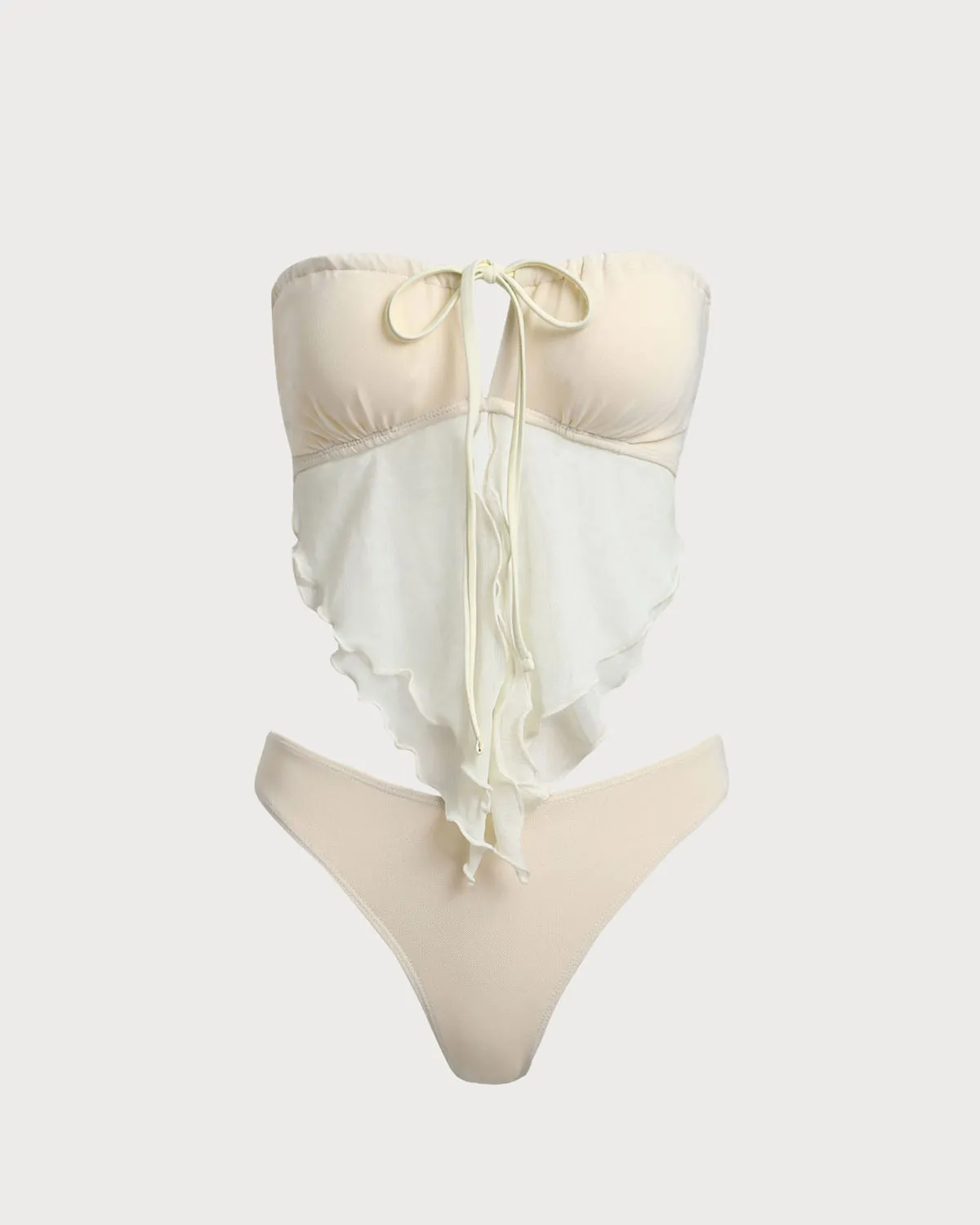 White Mesh Ruched Tankini Swimsuit sold by rihoas product image thumbnail 2