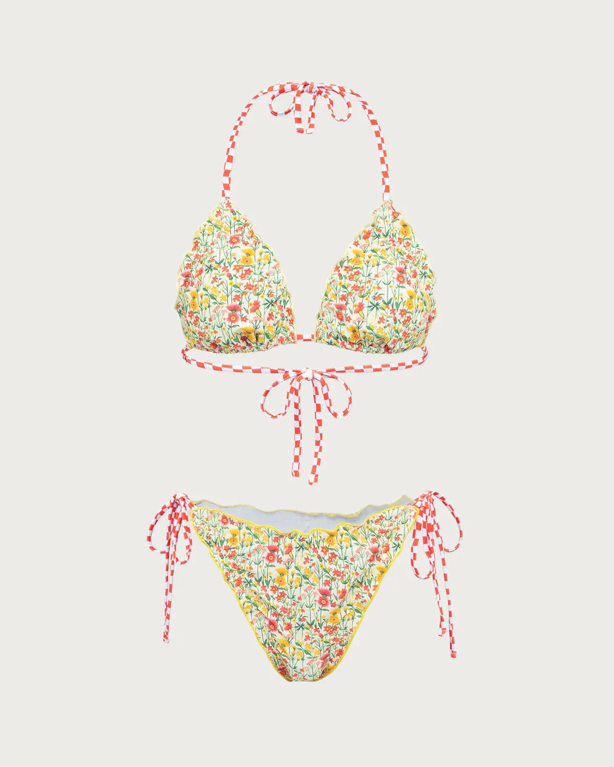 Yellow Floral Ruched Ruffle Bikini Set sold by rihoas
