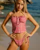 Red Plaid Tie Front Tankini Swimsuit sold by rihoas