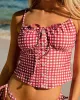 Red Plaid Tie Front Tankini Swimsuit sold by rihoas