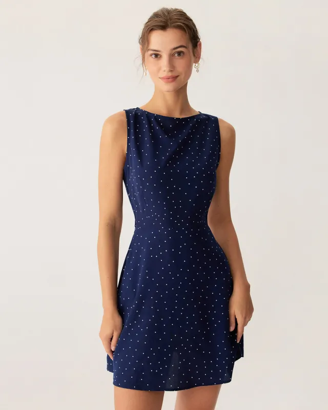 Blue Polka Dot Sleeveless Cut Out Mini Dress sold by rihoas