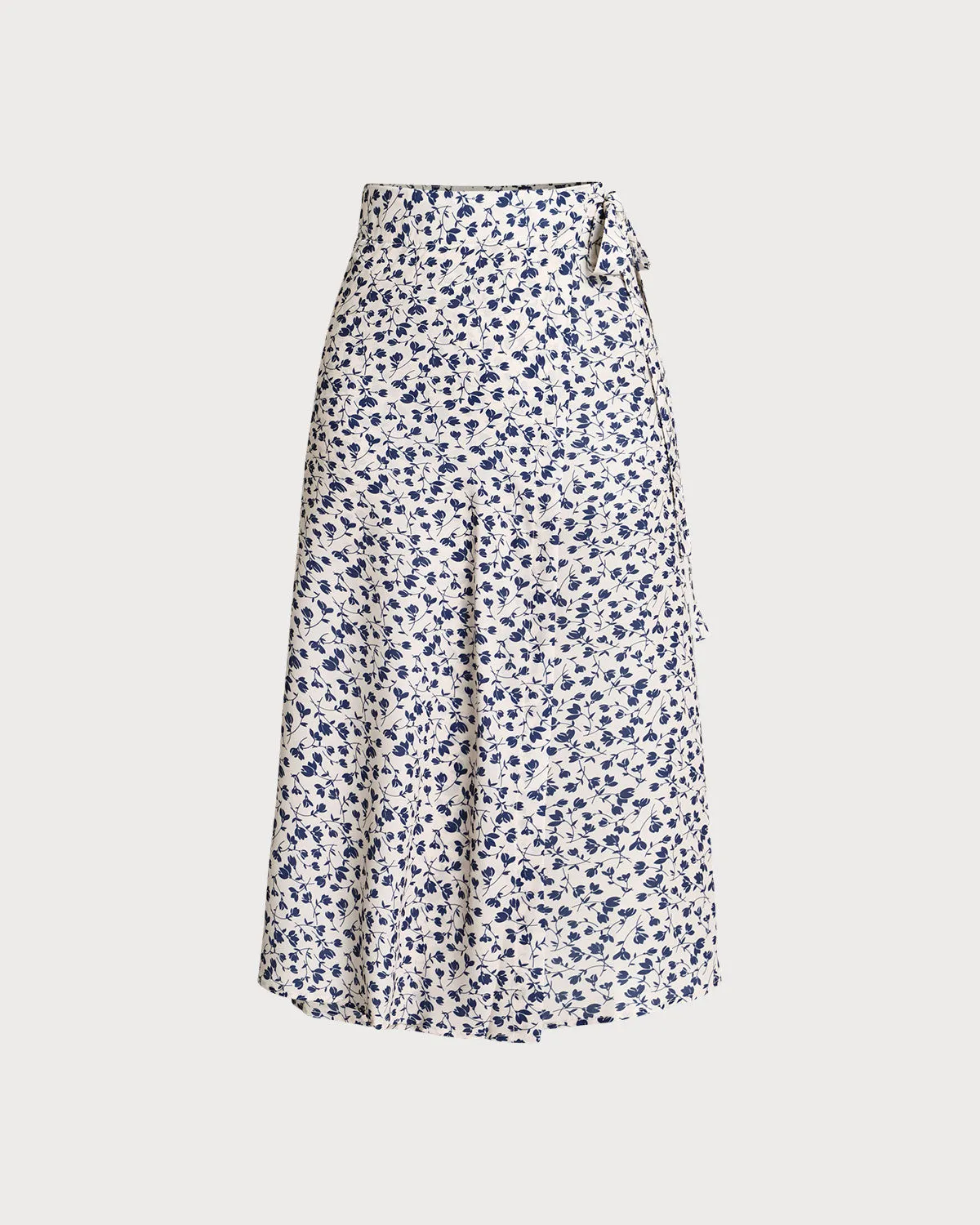 Blue Floral High-waisted Wrap Midi Skirt sold by rihoas