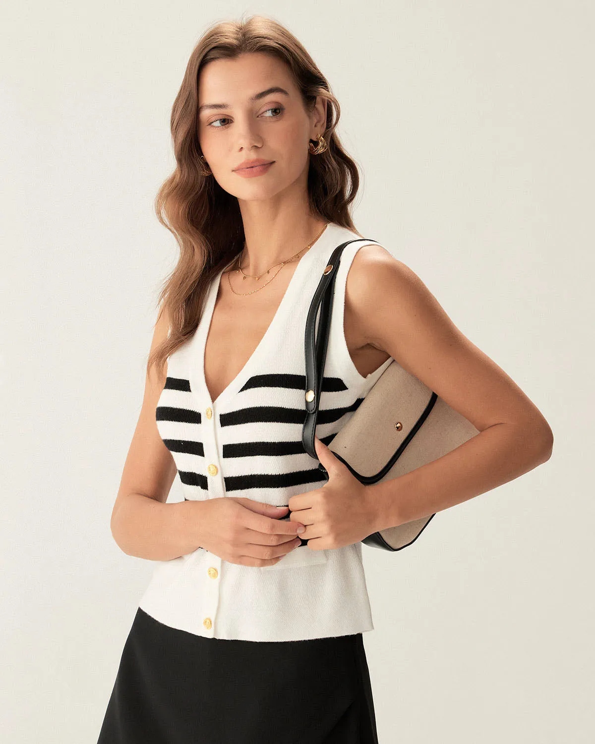 White Striped Button Knit Tank Top sold by rihoas product image thumbnail 4