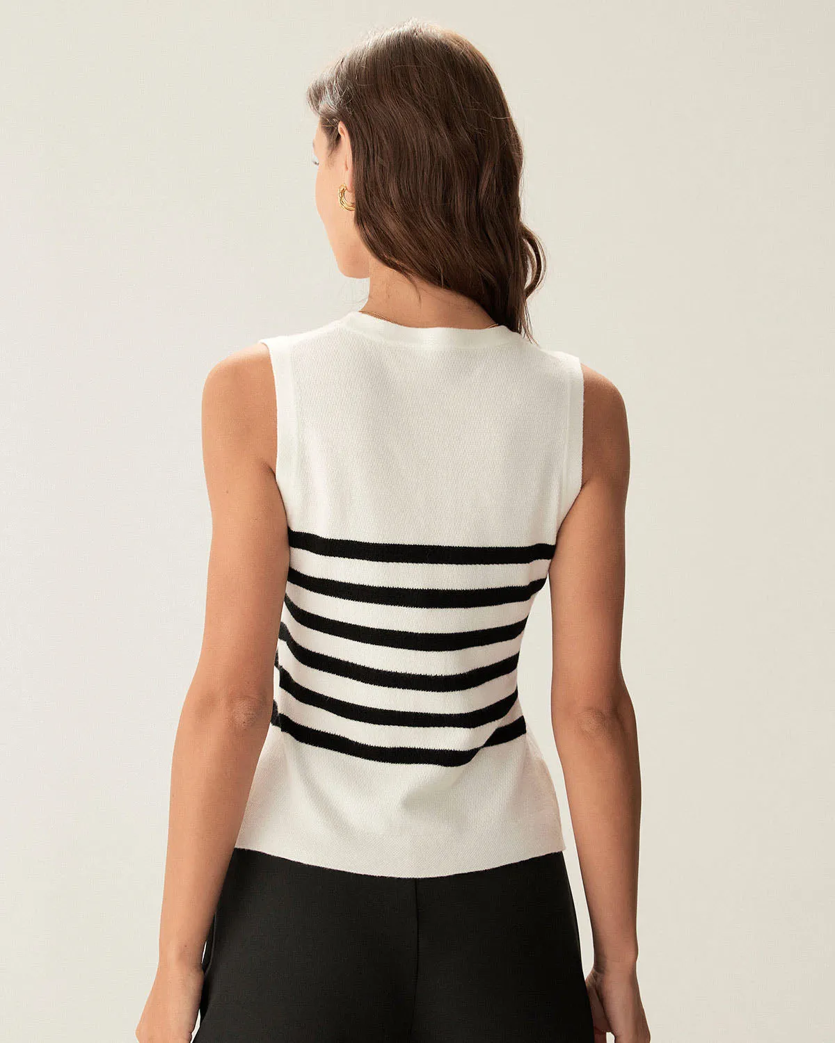 White Striped Button Knit Tank Top sold by rihoas product image thumbnail 5