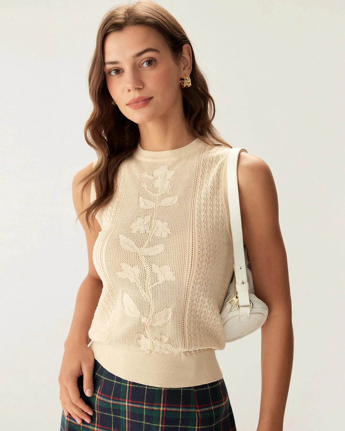 Beige Crew Neck Knit Tank Top sold by rihoas product image thumbnail 3
