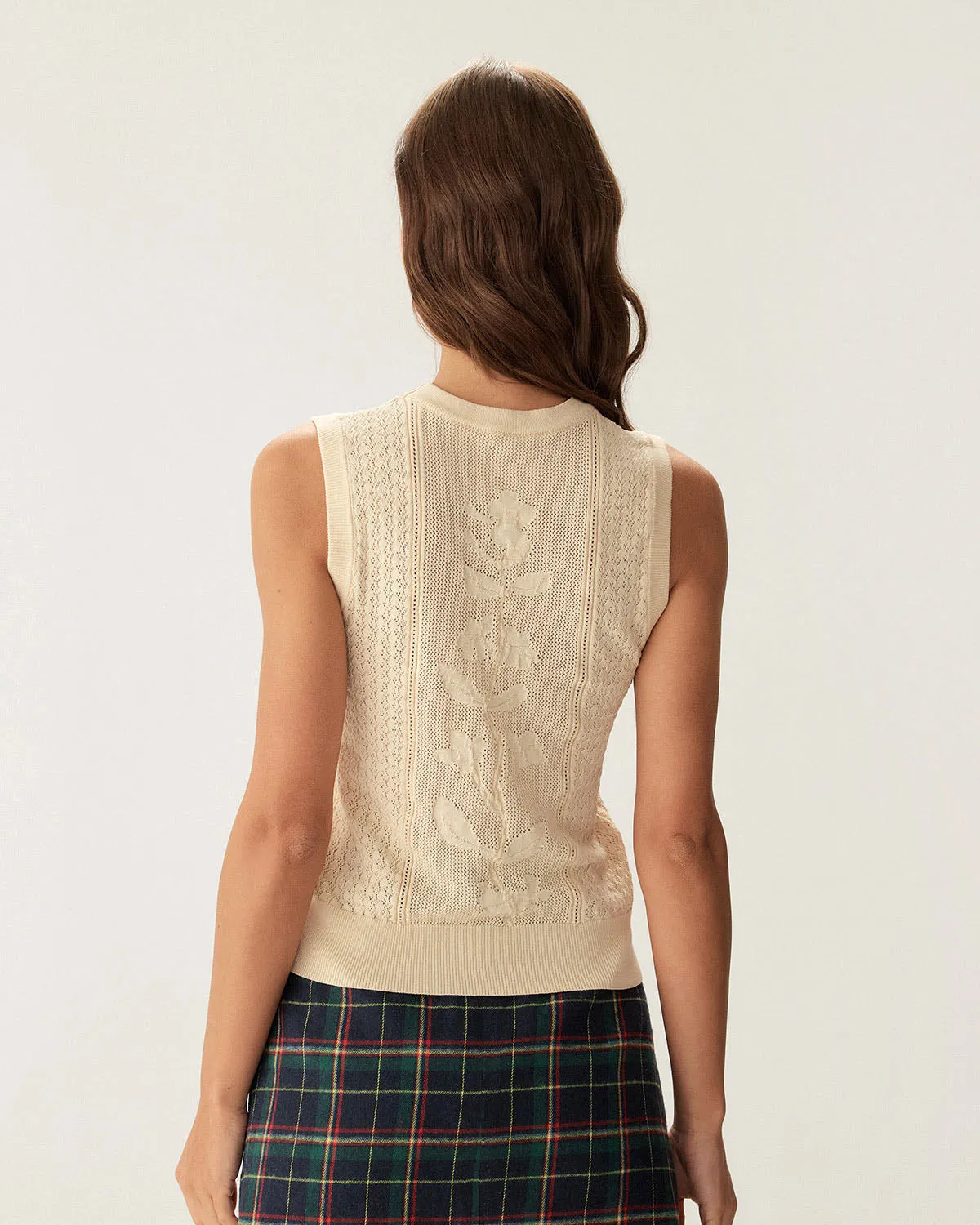 Beige Crew Neck Knit Tank Top sold by rihoas product image thumbnail 4