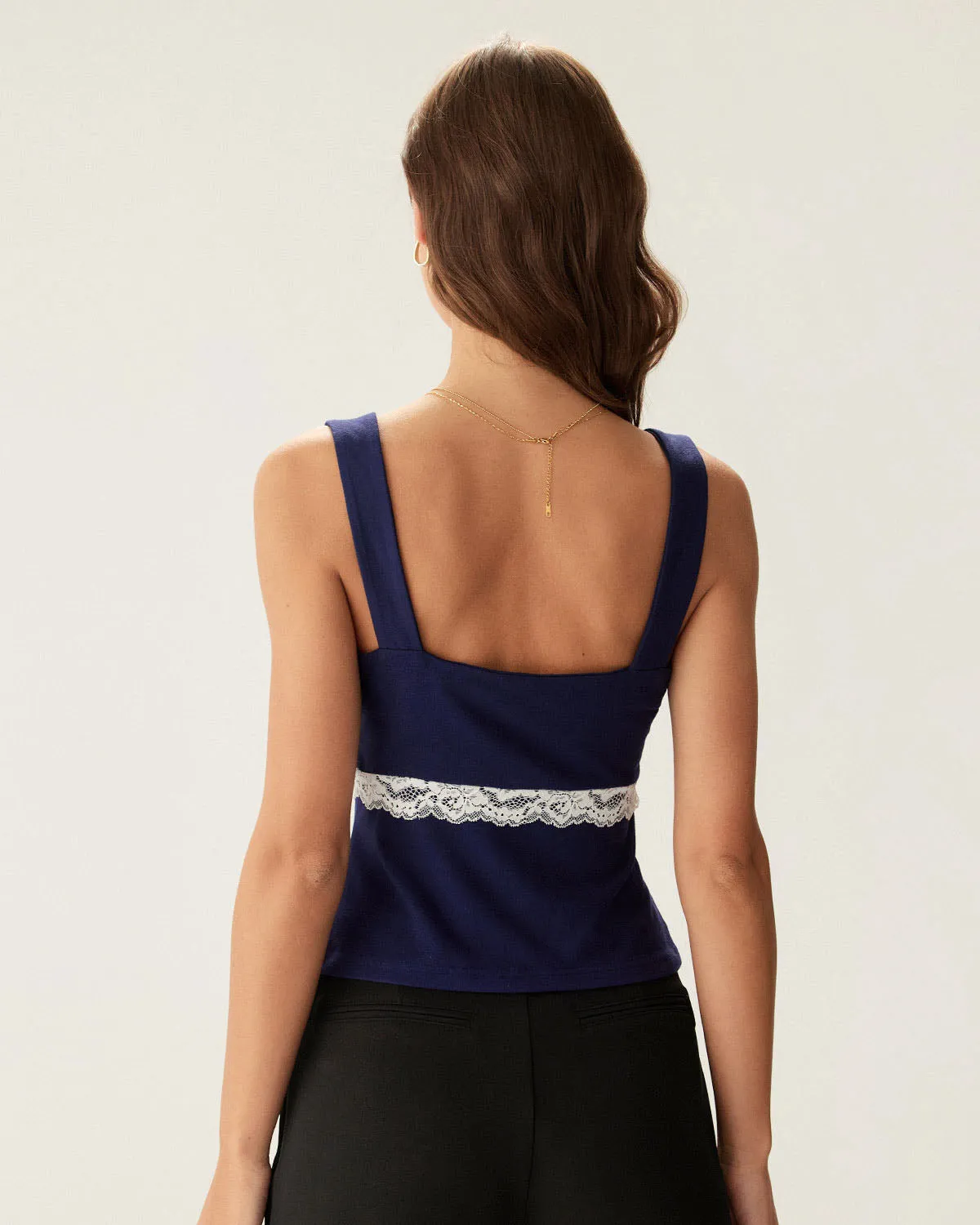 Navy Lace Square Neck Cami Top sold by rihoas product image thumbnail 4