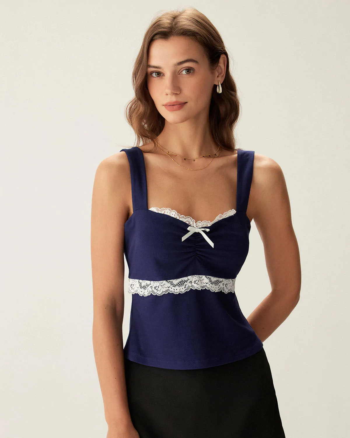 Navy Lace Square Neck Cami Top sold by rihoas
