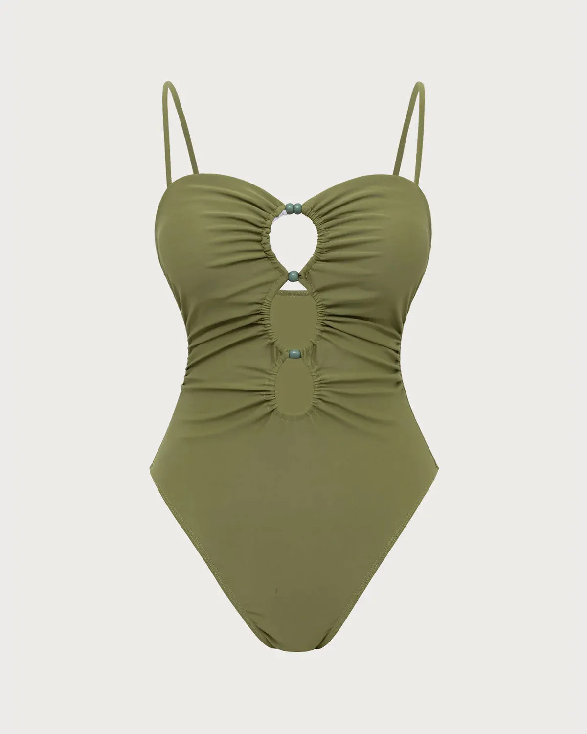 Green Ruched Cutout One-Piece Swimsuit sold by rihoas