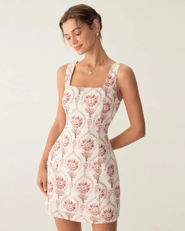 Pink Square Neck Floral Slip Mini Dress sold by rihoas