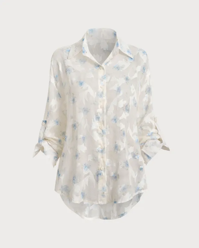 White Floral Textured Button Shirt sold by rihoas