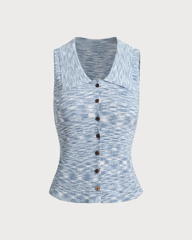 Blue Striped Button Cropped Tank Top made by rihoas
