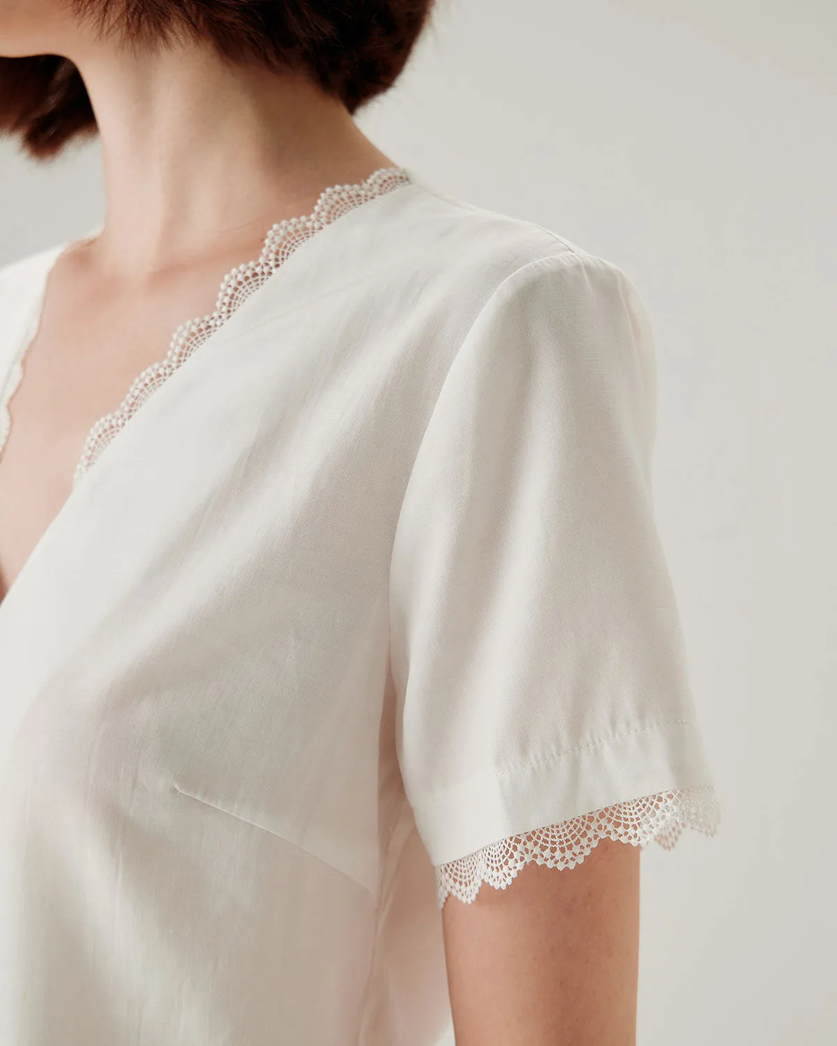 White Lace V-neck Blouse sold by rihoas product image thumbnail 3