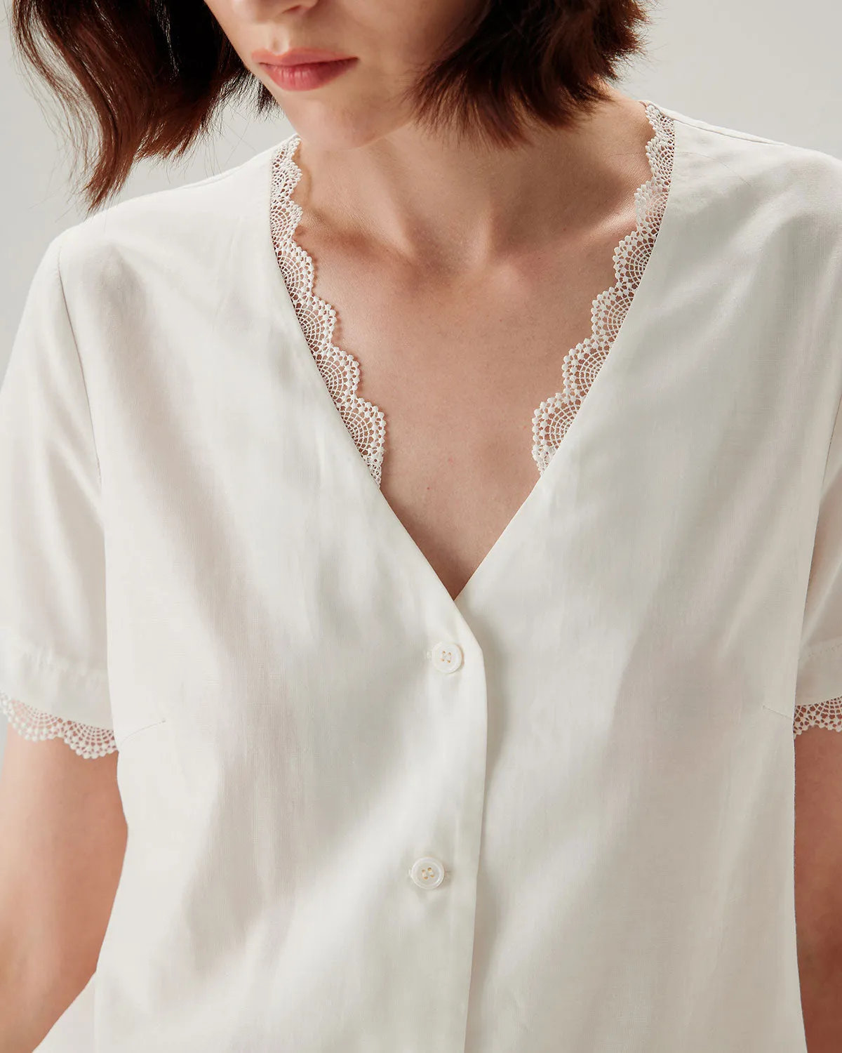 White Lace V-neck Blouse sold by rihoas product image thumbnail 2