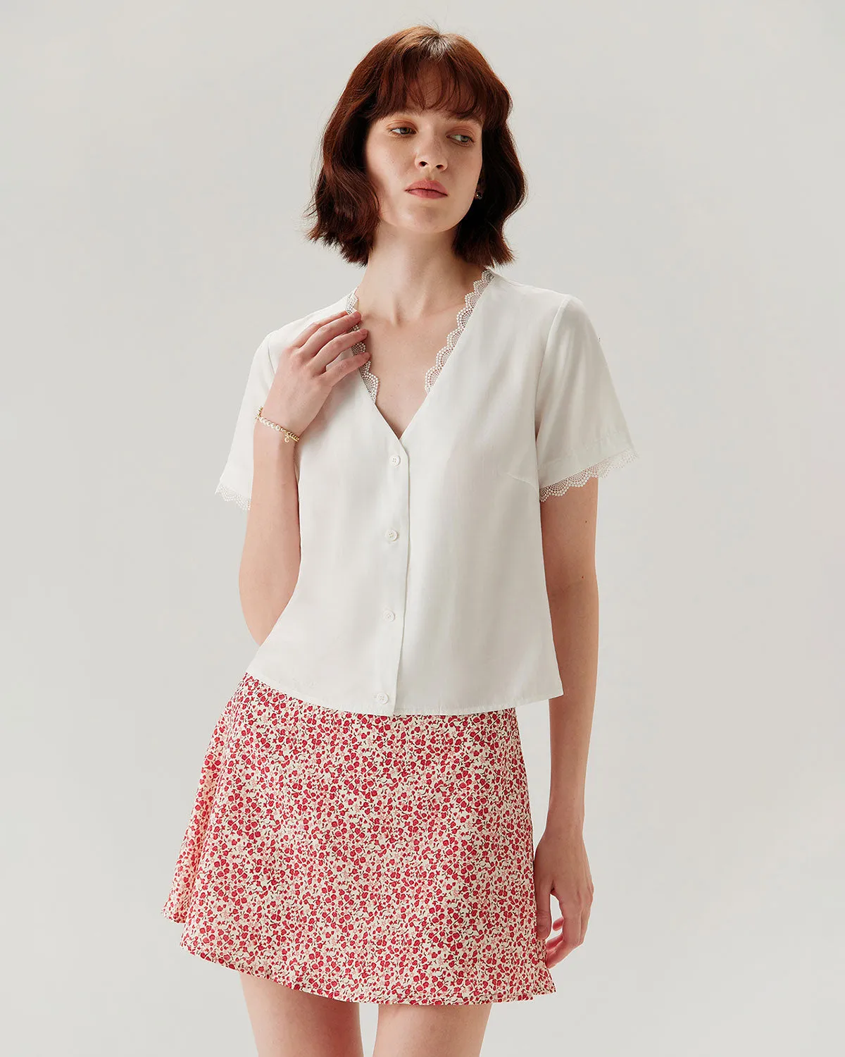 White Lace V-neck Blouse sold by rihoas product image thumbnail 4