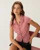 Red Plaid Cap Sleeve Button Blouse sold by rihoas