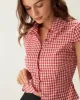 Red Plaid Cap Sleeve Button Blouse sold by rihoas