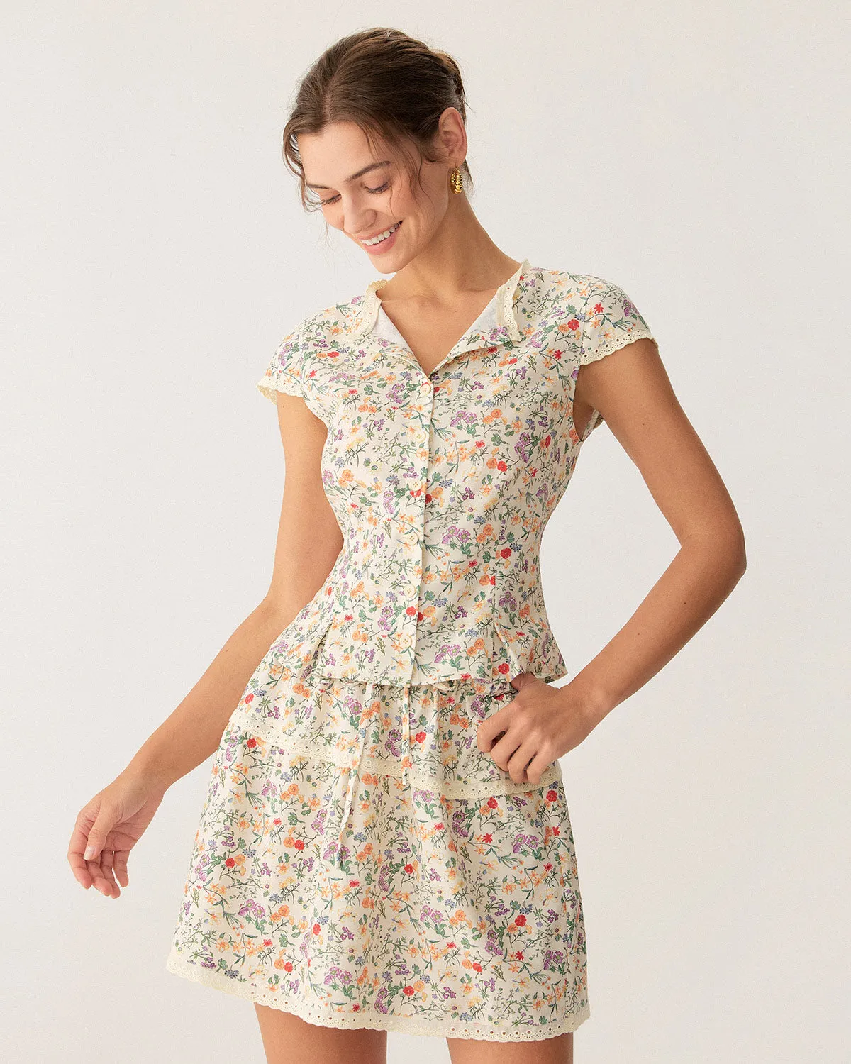 Round Neck Floral Button Blouse sold by rihoas