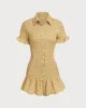 Yellow Plaid Shirred Button Mini Dress sold by rihoas