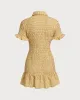 Yellow Plaid Shirred Button Mini Dress sold by rihoas