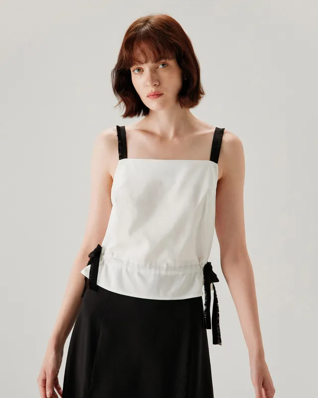White Contrast Square Neck Tank Top sold by rihoas