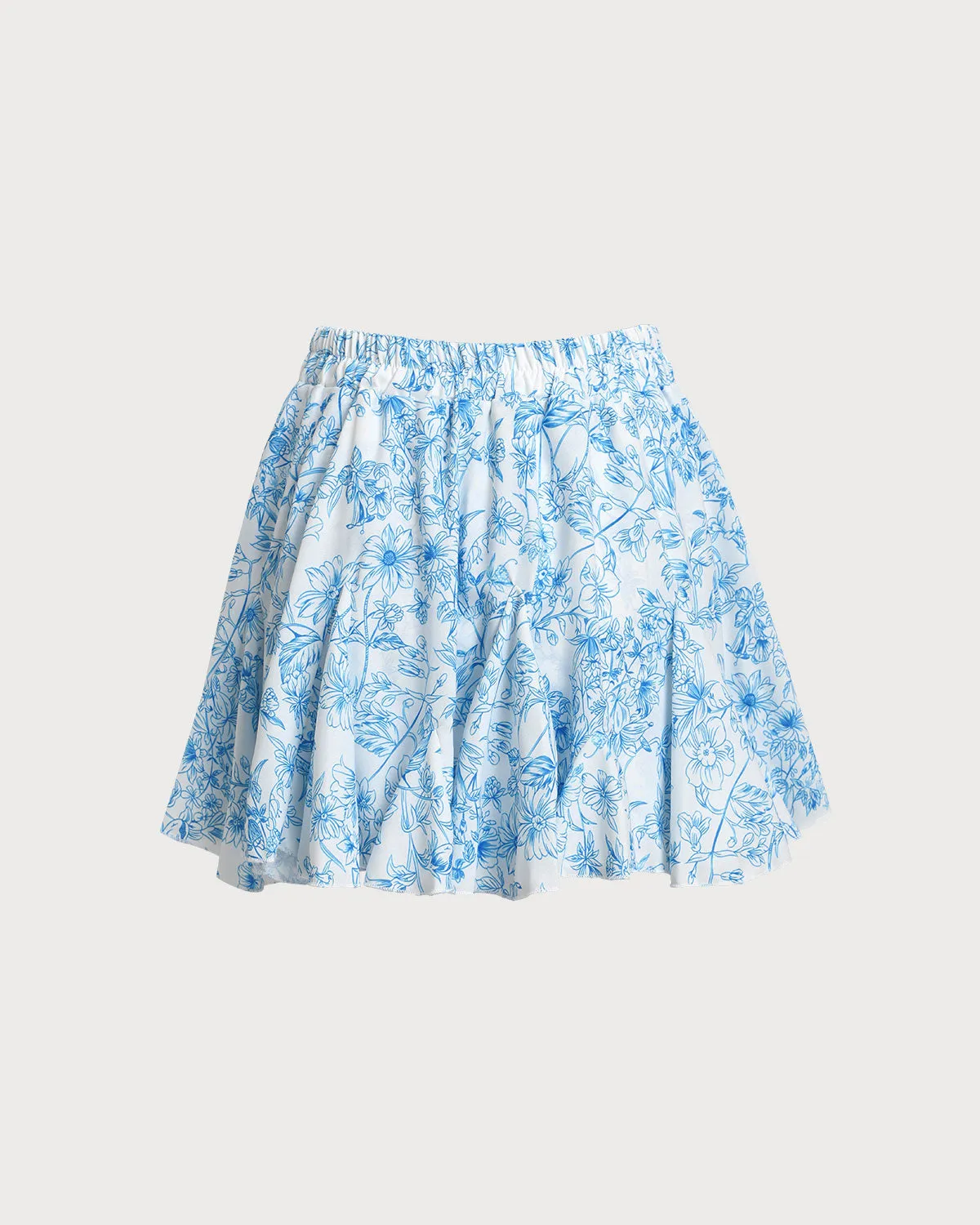 Blue Floral Elastic Waist Mini Skirt sold by rihoas