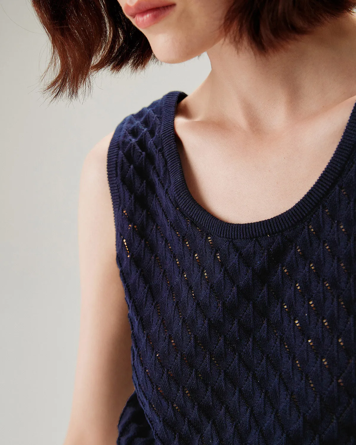 Blue Textured Crochet Tank Top sold by rihoas product image thumbnail 2