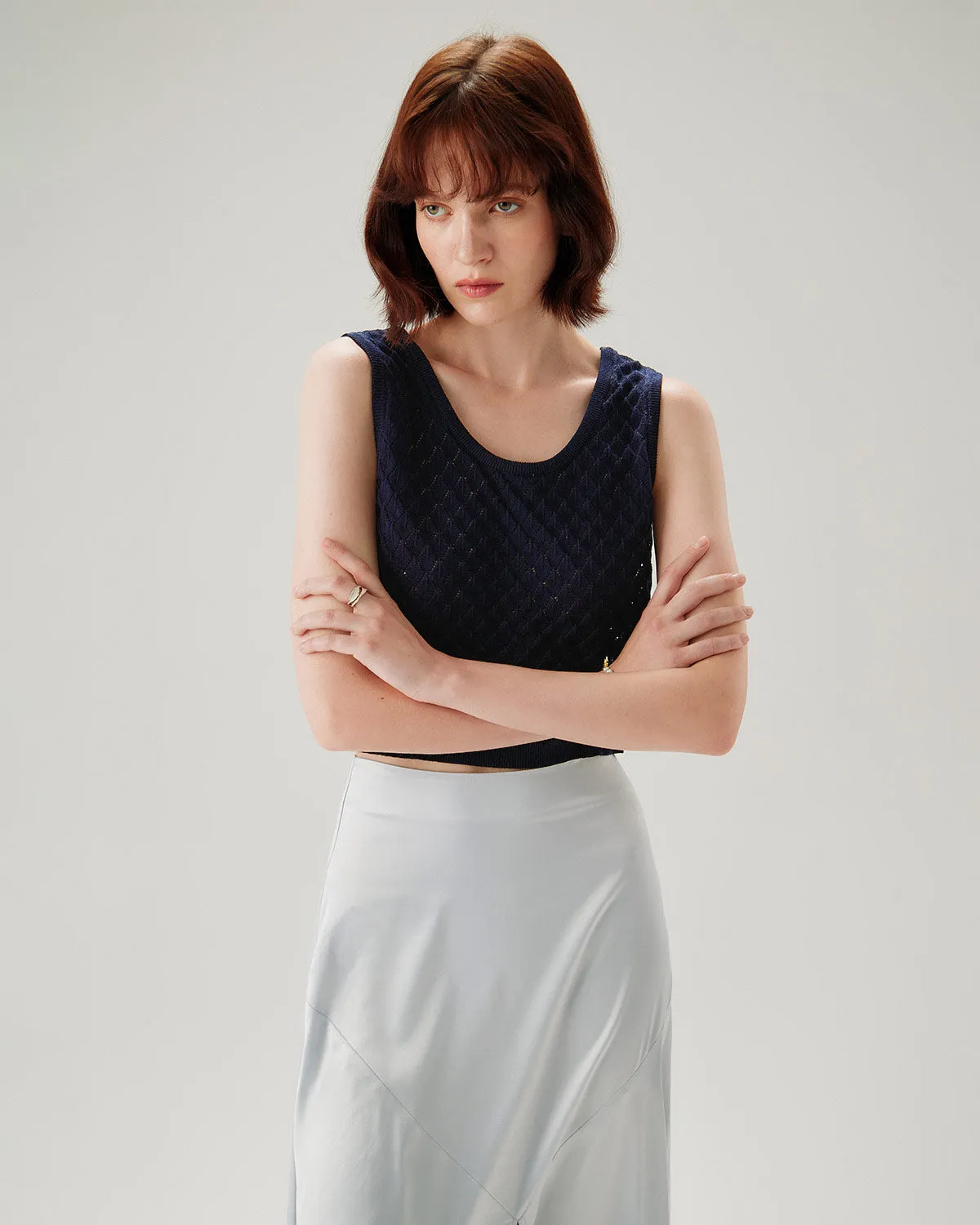 Blue Textured Crochet Tank Top sold by rihoas