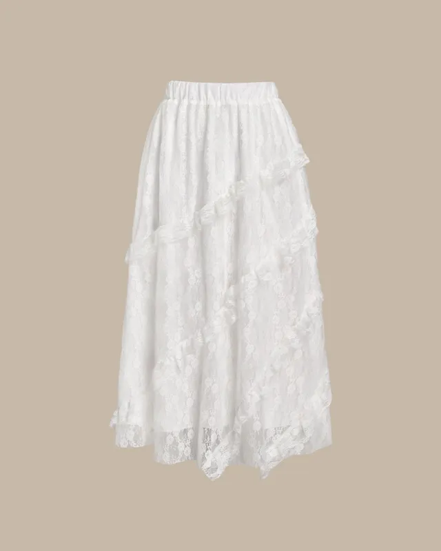 White Jacquard Elastic Waist Midi Skirt sold by rihoas