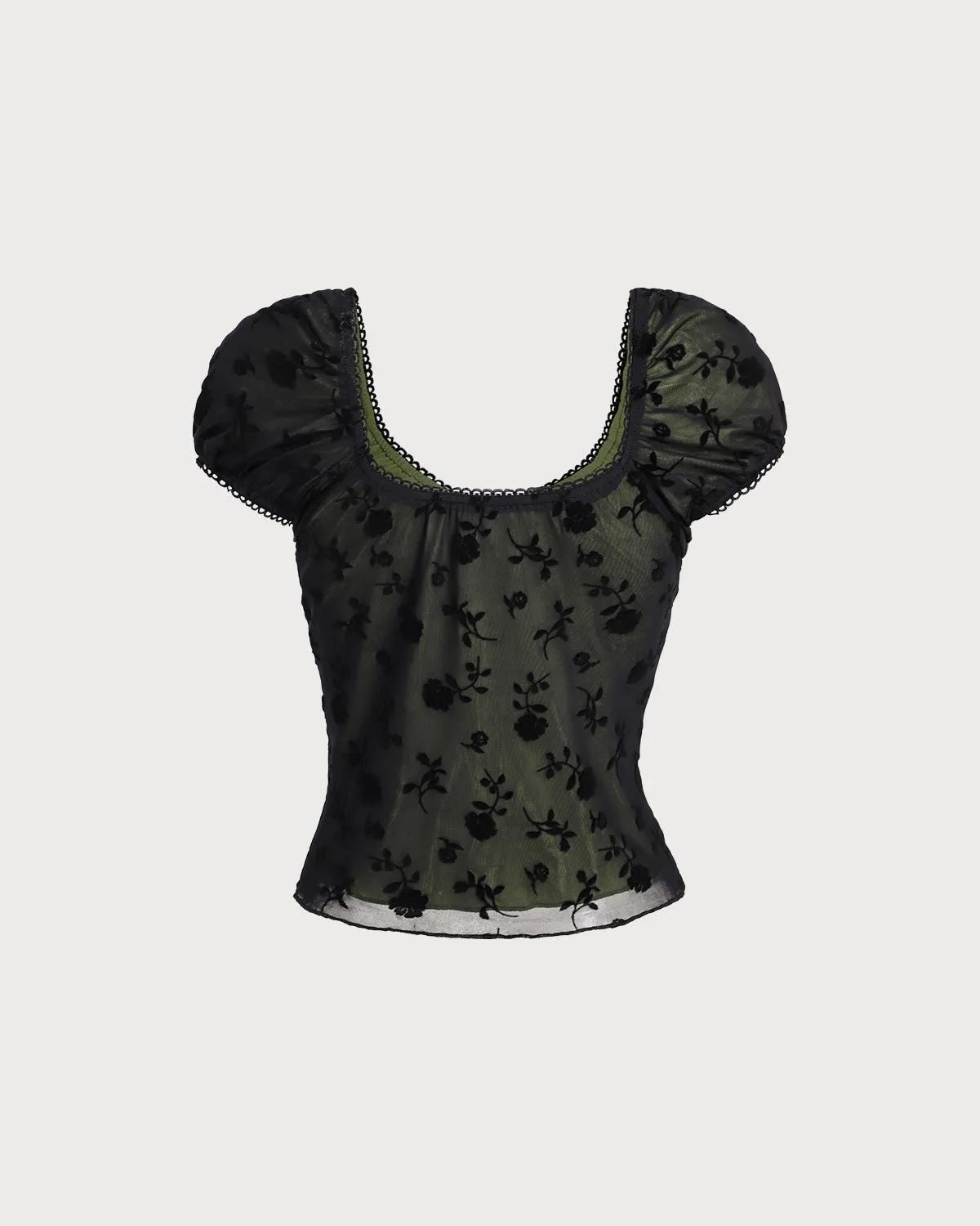Black Floral U Neck Lace Tee sold by rihoas product image thumbnail 2