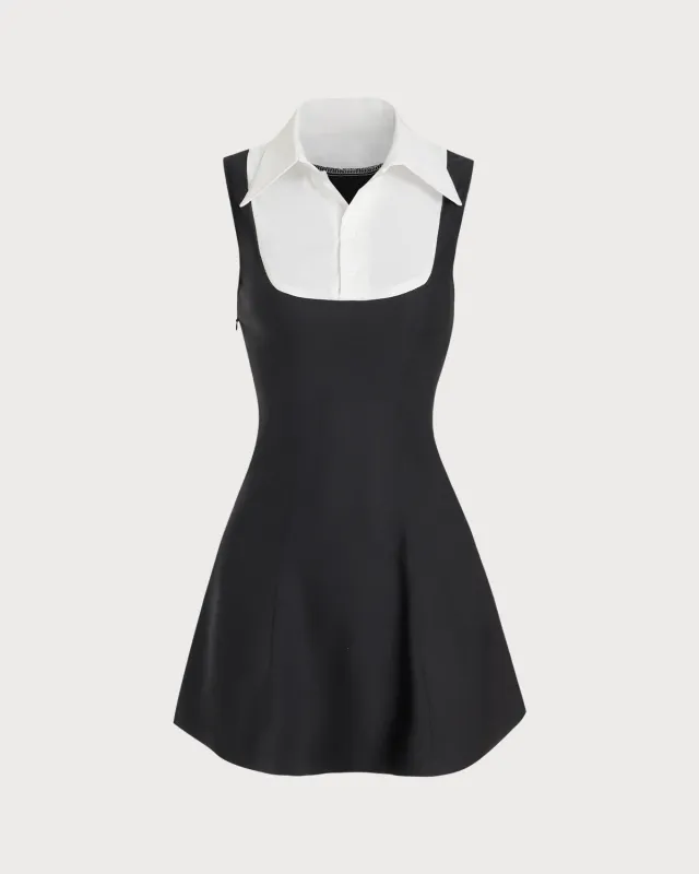 Black Contrast Sleeveless Button Mini Dress sold by rihoas