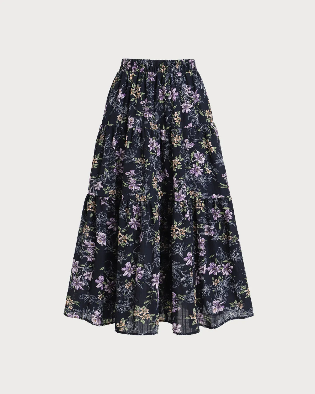 Black Floral Elastic Waist Midi Skirt sold by rihoas product image thumbnail 3