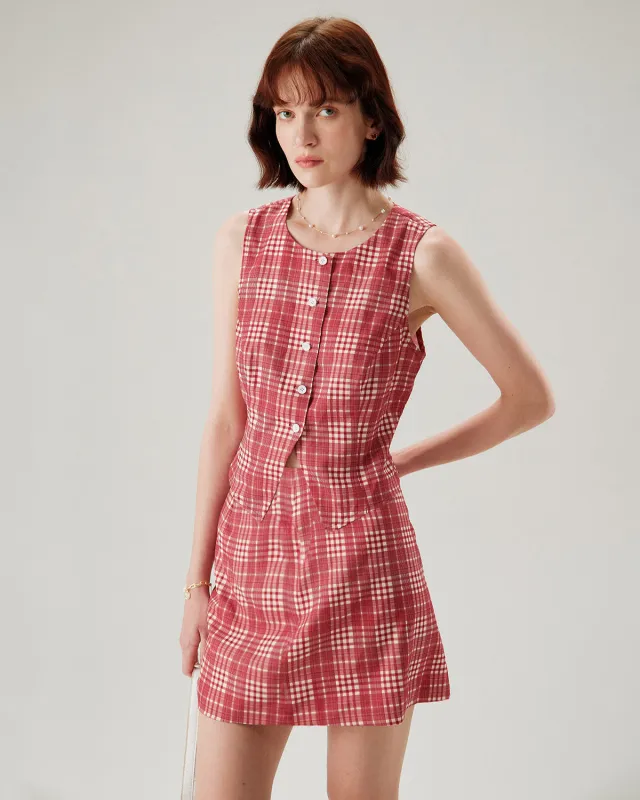 Red Plaid High-Waisted Mini Skirt sold by rihoas