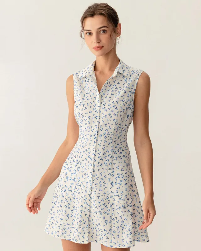 Blue Floral Pocket Sleeveless Mini Dress sold by rihoas