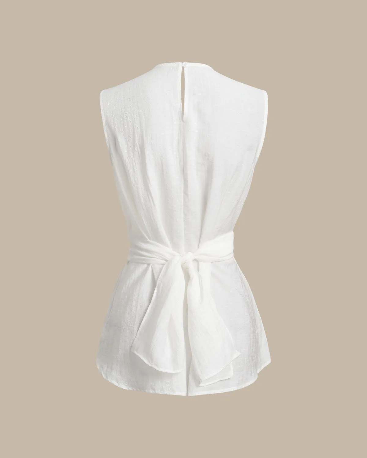 White Round Neck Tie-back Tank Top sold by rihoas product image thumbnail 2