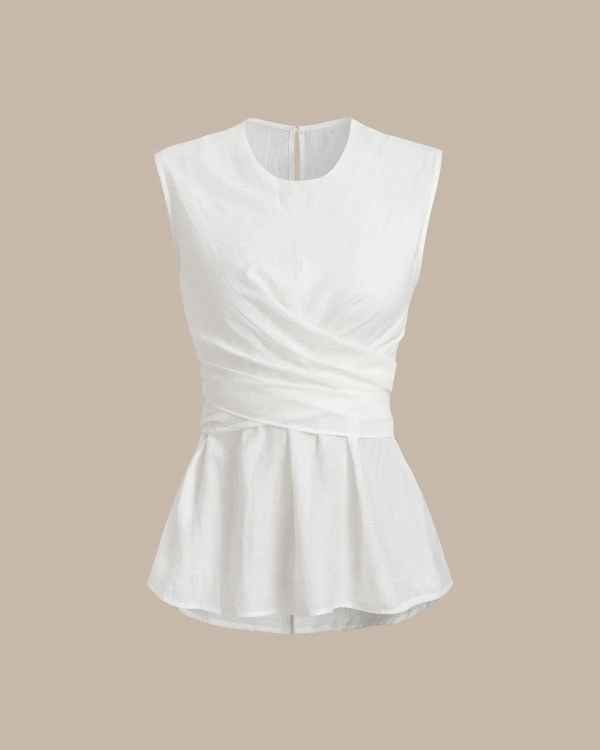 White Round Neck Tie-back Tank Top sold by rihoas